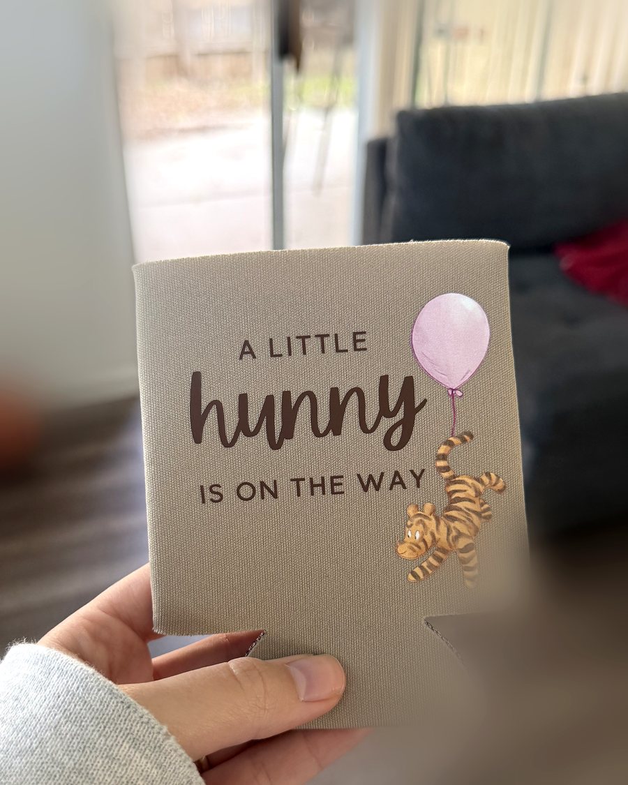 A little hunny is on the way baby shower can koozie